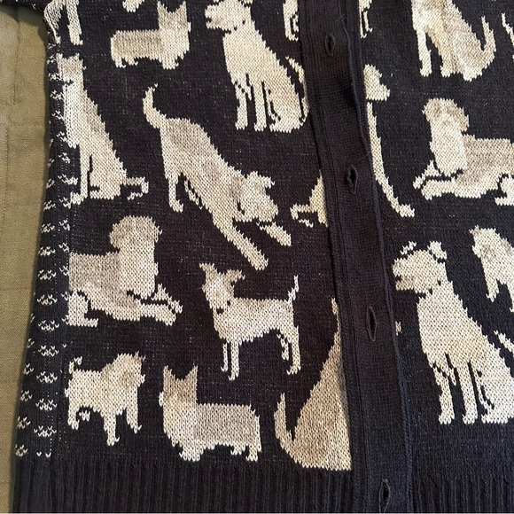 Green 3 Dog Puppy Paw Pattern Knit Cardigan Sweater Small Made in USA - Picture 8 of 12